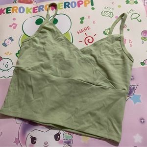 Green Cropped Cami with Faux Wrap Effect - as is